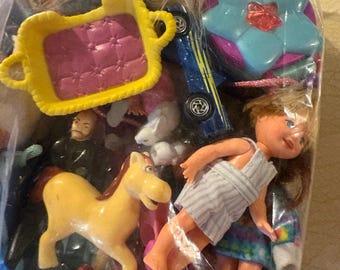 Vintage Lot of Mini Figurines and Toy Accessories Cars From Polly Pocket Barbie Pet Shop