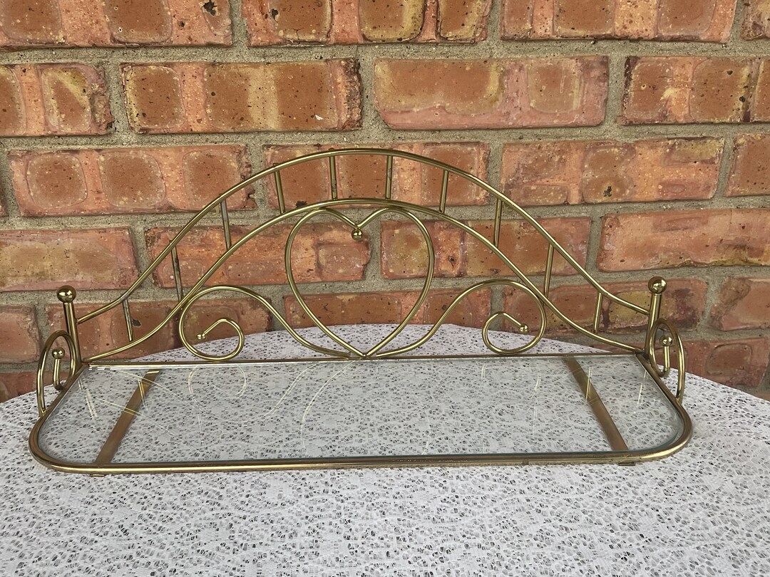 Vintage Gold Metal Glass Shelf Vanity Shelf Glass Shelf Heart Etsy