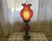 Vintage Cranberry Fenton Lamp Hurricane Lamp Cranberry Fenton Hobnail Lamp
