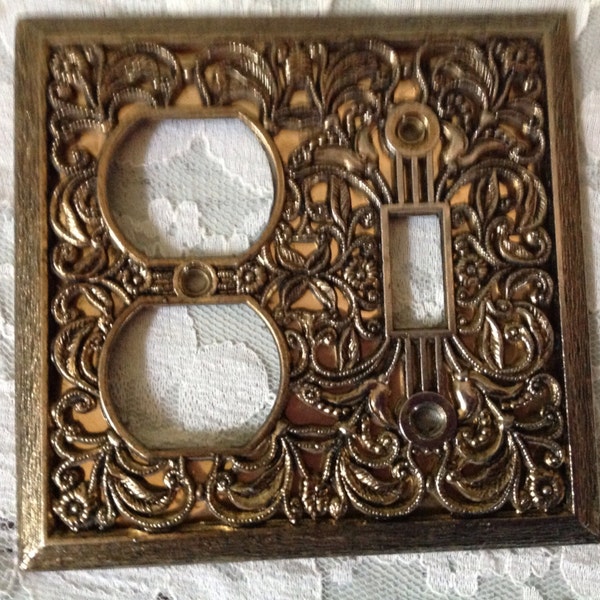 Vintage Filigree Combination Light Switch Plate Filigree Light Switch Plate Gold Tone