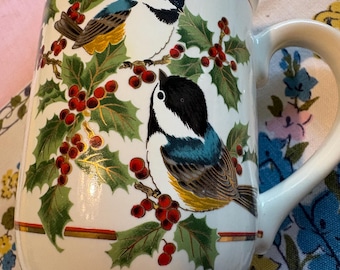 Chickadee and Holly Berry Mugs Otagiri Japan