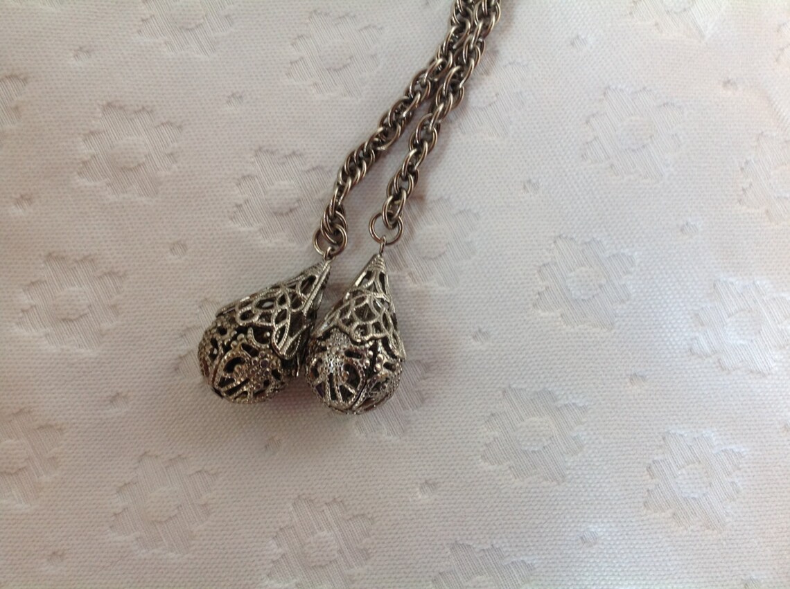 Interlocking Filigree Slider Vintage Silvertone Filigree Slider Necklace Teardrop Slide Necklace ...