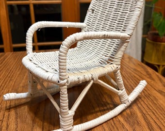 Vintage White Wicker Miniature Doll Rocking Chair