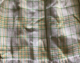 Vintage Pinch Pleated  Woven Curtains 2 Panels Sears Perma Press Curtains Yellow Green and White