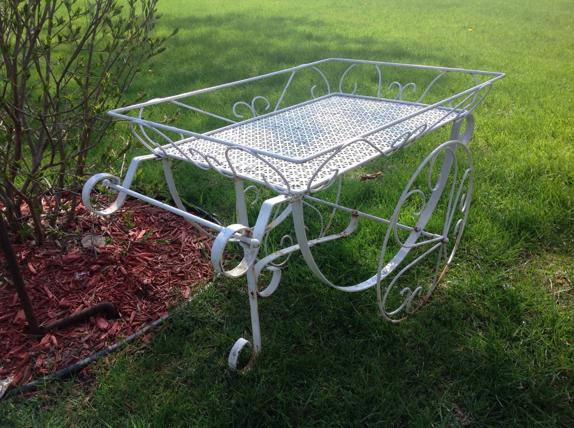 Vintage Metal Cart White Metal Flower Cart Flower Garden Stand Etsy