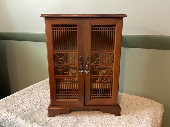 Vintage Wood Jewelry Box Tall Jewelry Box Carved … - image 1