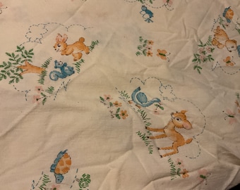 Vintage Fitted Crib Sheet Deer Bunnies and Birds