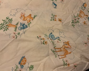 Vintage Fitted Crib Sheet Deer Bunnies and Birds