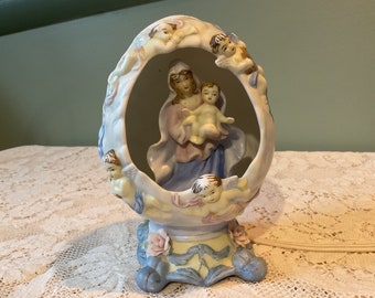 Vintage Accent Lamp Night Lightn Madonna and Child Lamp Egg Shaped Lamp