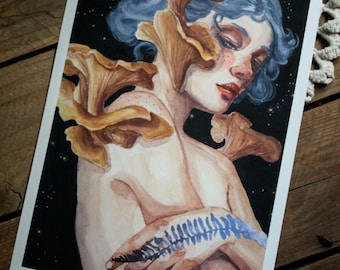 Limited Edition Giclée Art Print – “Chanterelles” Surreal Watercolor Portrait – A4 (8.25x11.75inches)