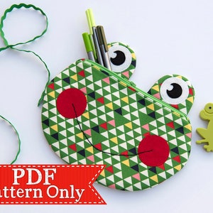 Frog Zippy Critter PDF Pattern, Sewing Pattern, School Supplies, Handmade Sewn Gift Idea, Instant Download, Cute Froggie Zipper Pouch