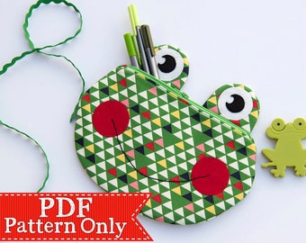 Frog Zippy Critter PDF Pattern, Sewing Pattern, School Supplies, Handmade Sewn Gift Idea, Instant Download, Cute Froggie Zipper Pouch