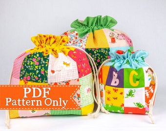Patchwork Ruffle Top Drawstring Bag PDF Pattern, Sewing Pattern, PDF Sewing Patterns, Instant Download