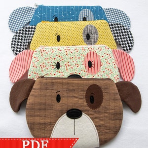 Patron PDF chien, bestiole zippée, patron de couture chiot, fournitures scolaires, idée cadeau cousu main, téléchargement immédiat, jolie pochette à fermeture éclair