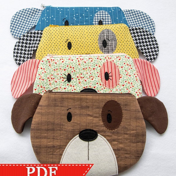 Dog Zippy Critter PDF Pattern, Puppy Sewing Pattern, School Supplies, Handmade Sewn Gift Idea, Instant Download, Cute Zipper Pouch