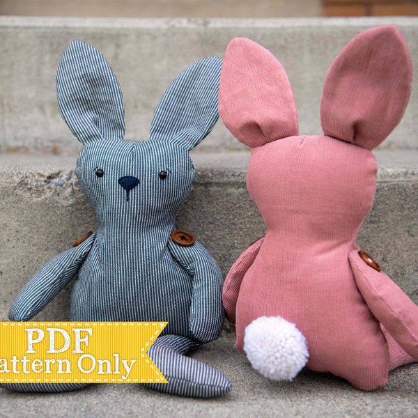 Beau and Babs Bunny PDF Pattern, Sewing Pattern, Rabbit PDF Sewing Patterns, Instant Download, Softie Pattern, Stuffed Animal How To