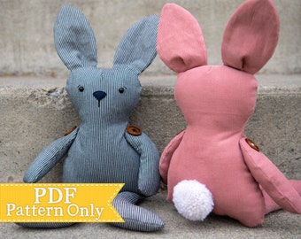 Beau and Babs Bunny PDF Pattern, Sewing Pattern, Rabbit PDF Sewing Patterns, Instant Download, Softie Pattern, Stuffed Animal How To