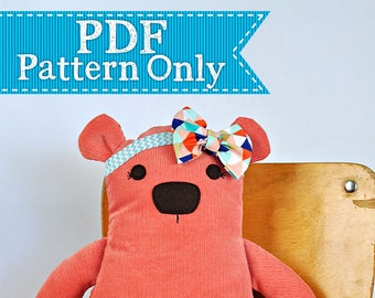Debonair Bear PDF Pattern, Sewing Pattern, Teddy Bear PDF Sewing Patterns, Instant Download, Softie Pattern, Stuffed Animal Bear How To