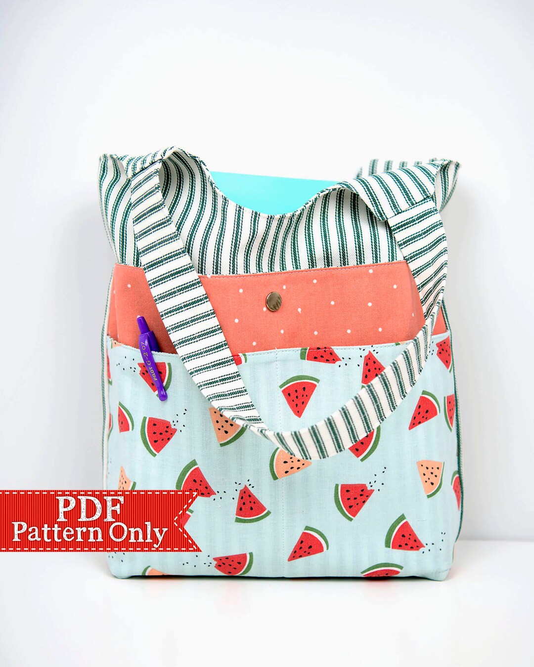 Three Pocket Tote PDF Pattern, Sewing Pattern, PDF Sewing Patterns ...