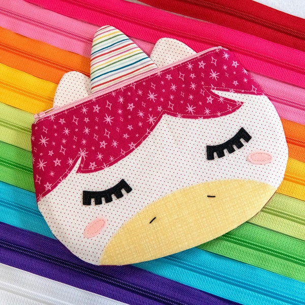 NEW! Unicorn Zippy Critter PDF Pattern, Sewing Pattern, School Supplies, Handmade Sewn Gift Idea, Instant Download, Cute Zipper Pouch