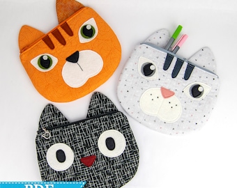 Kitty Cat Zippy Critter PDF Pattern, Sewing Pattern, School Supplies, Handmade Sewn Gift Idea, Instant Download, Cute Zipper Pouch