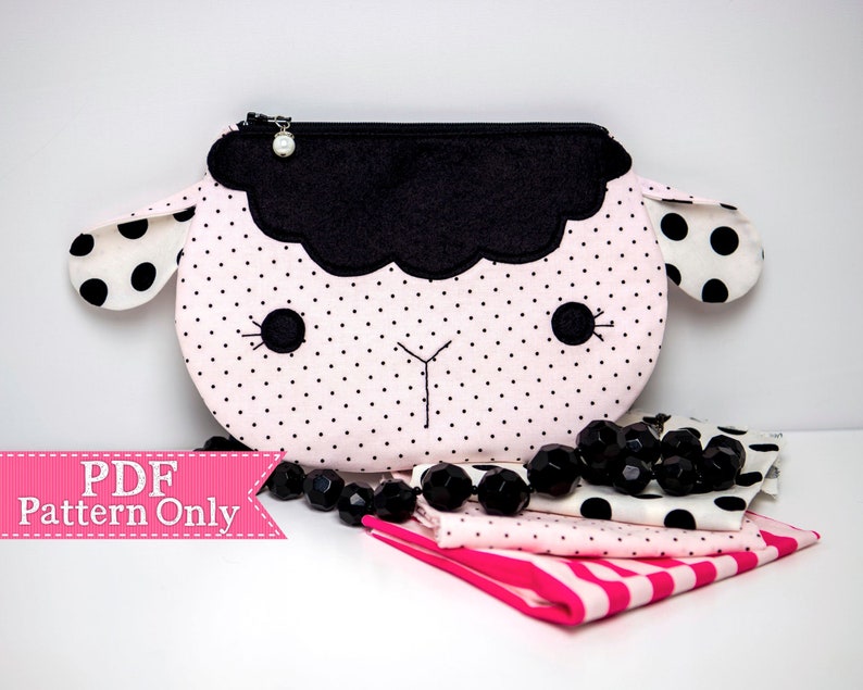 Little Lamb Zippy Critter PDF Pattern, Sewing Pattern, PDF Sewing Patterns, Handmade Sewn Gift Idea, Instant Download, Sheep Zipper Pouch image 1