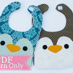 Bird or Penguin Baby Bib PDF Pattern, Sewing Patterns, Handmade Baby Bibs Sewing Pattern, Instant Download, Baby Boy or Girl Cute Bib PDF