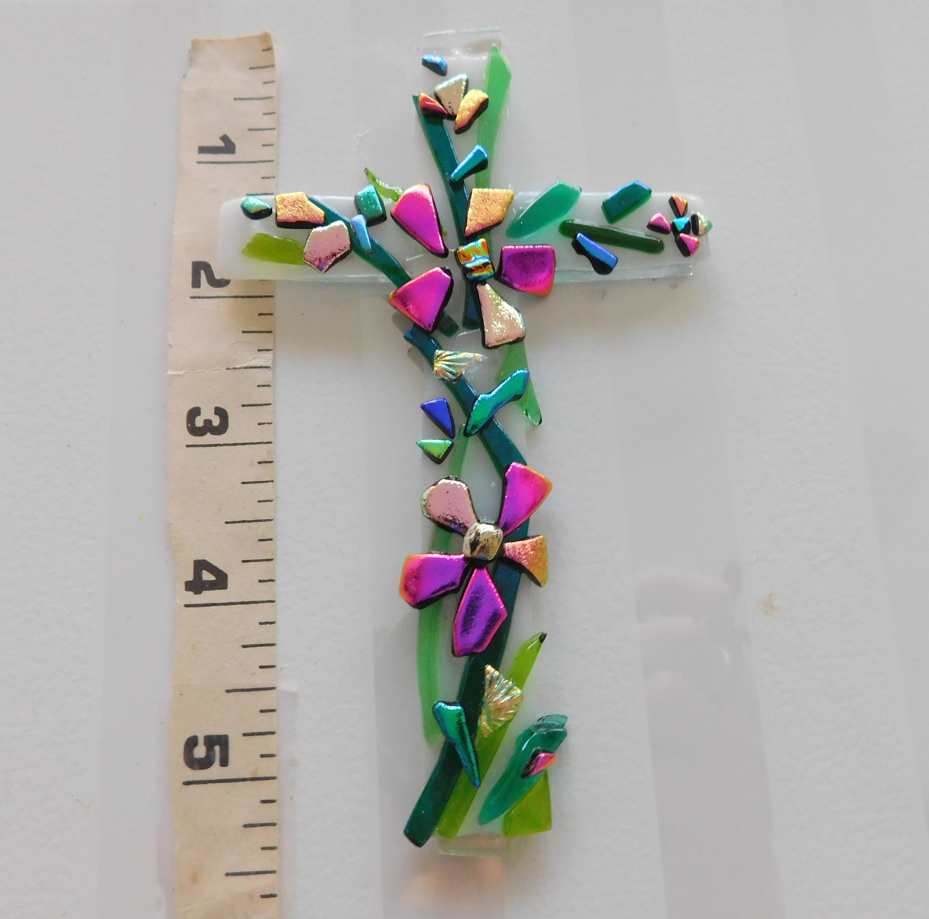 Pretty Translucent Crosses Translucent White Glass Cross Decorated With Bright Pink and Fuchsia ...