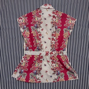 Vintage cotton tablecloth print fruity Picnic pants suit set sz 29 waist M image 9