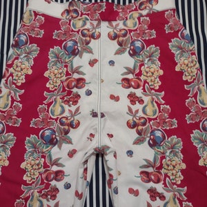 Vintage cotton tablecloth print fruity Picnic pants suit set sz 29 waist M image 8