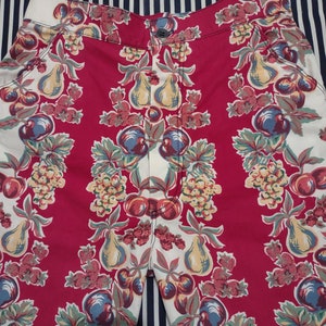 Vintage cotton tablecloth print fruity Picnic pants suit set sz 29 waist M image 6