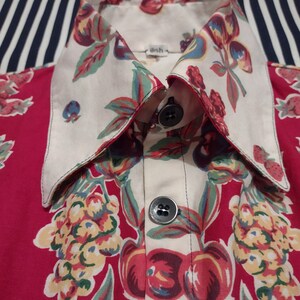 Vintage cotton tablecloth print fruity Picnic pants suit set sz 29 waist M image 10