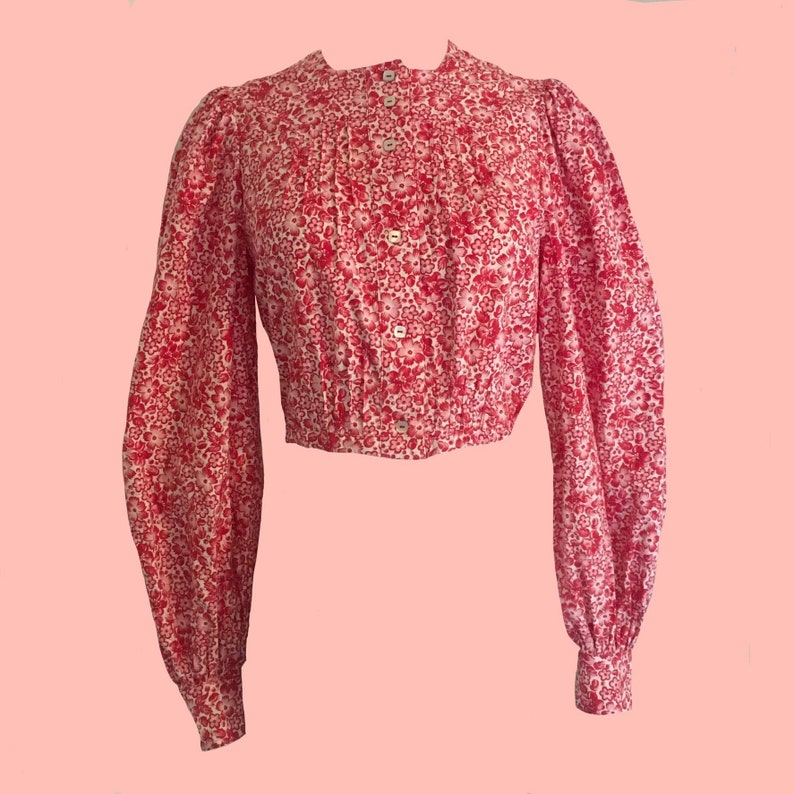 Vintage 1940s floral puff sleeve blouse sz S/M image 1