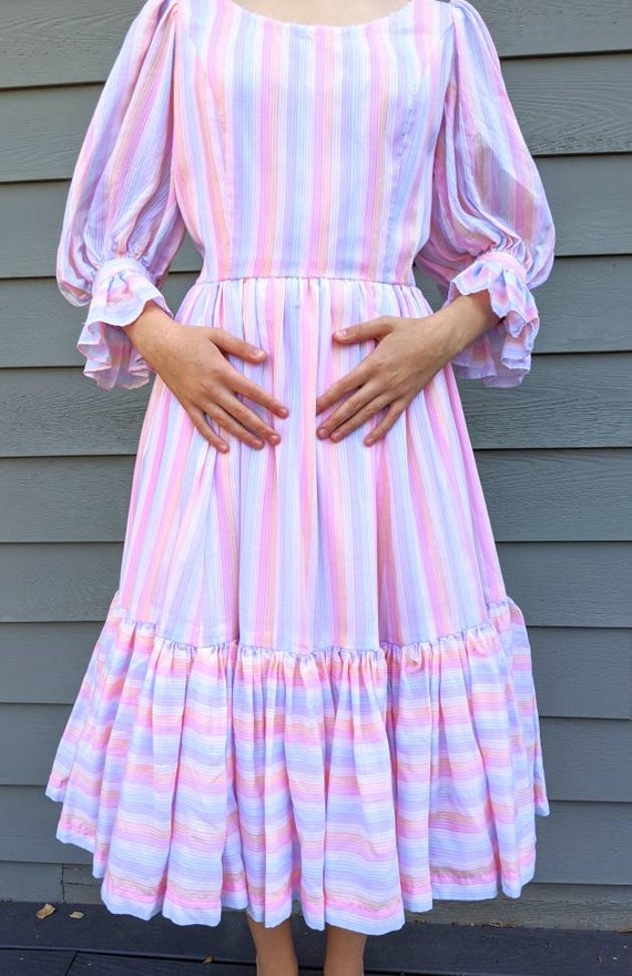 Pastel Rainbow striped Dress with ruffle layer bot