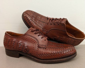 Tamaño 8 Aristocrat cuero tejido oxfords zapatos de hombre por weyenberg como vintage Johnston Murphy