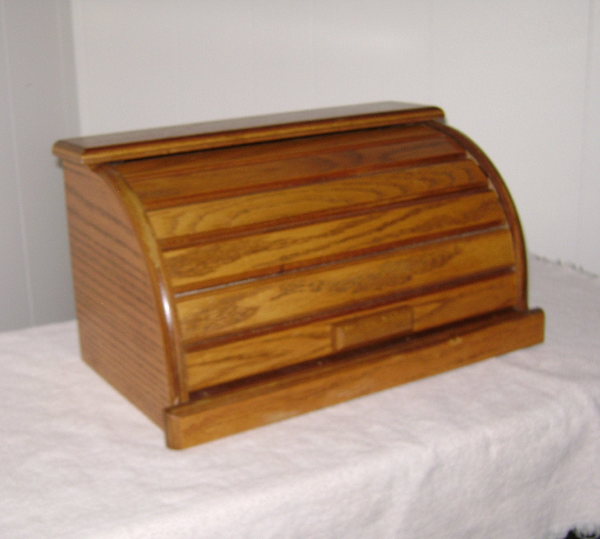 Vintage Oak Roll Top Wood Plank Bread Box Etsy