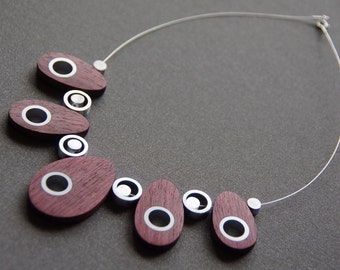 Purpleheart Wood and Aluminum Necklace