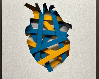 Cœur battant - Turquoise et jaune