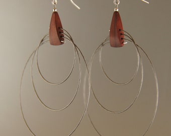 Red Heart Wood Earrings