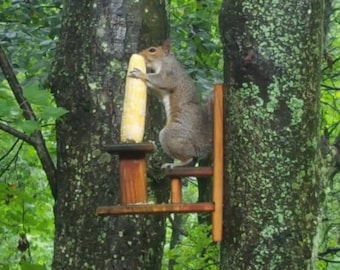 Solid Cedar Outdoor Squirrel Perch Feeder Table
