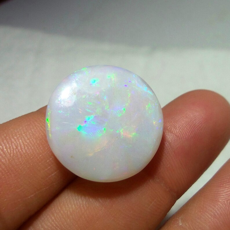 21 MM 18.3 Carat Natural White Base Red Green Multi Rainbow Fire Ethiopian Opal Round Shape Cabochon,Untreated Welo Opal Gemstone