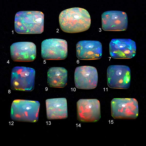 Natural AAA Grade Rainbow Fire Ethiopian Opal Cushion Shape Cabochon, Multi Fire Welo Opal For Birthday Gift Ring Jewelry