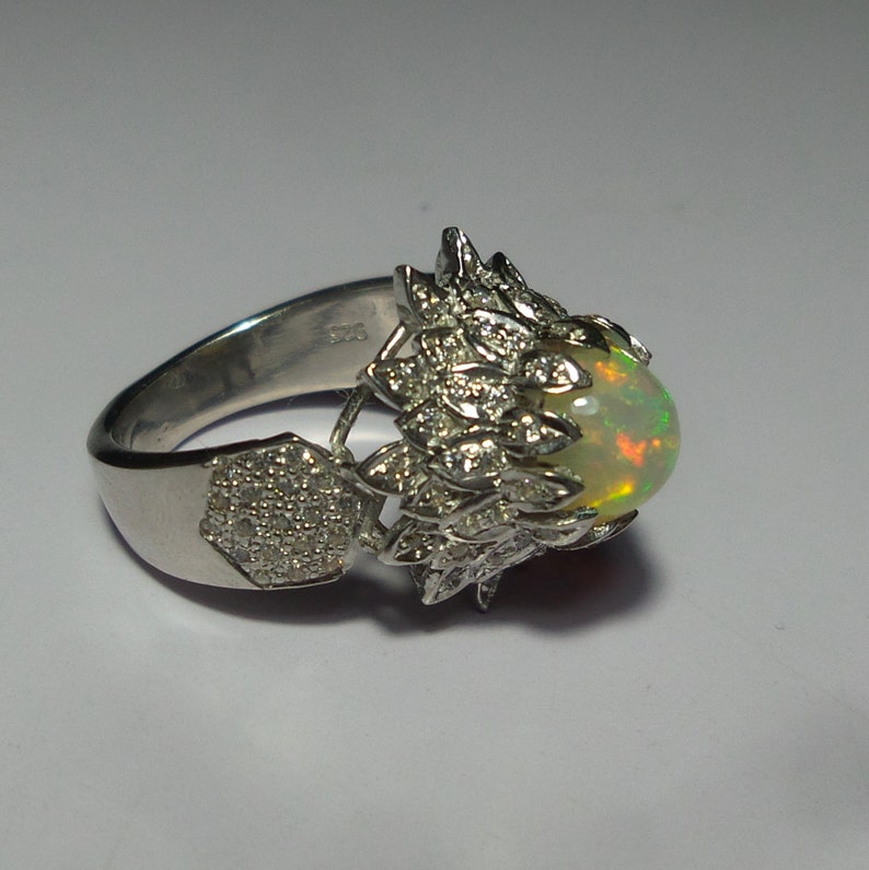 Handcrafted Special Fine Rings 8 MM Top Grade Natural Rainbow Fire Ethiopian Opal Ring Round Shape 925 Sterling Silver Unique Design Ring