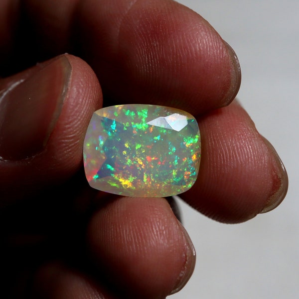 6.75 Carat 15.8x12.5x7.5 MM Natural AAAA Grade Multi Flashy Fire Ethiopian Opal Cushion Cut Gems For Ring Pendant Jewelry