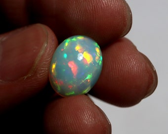 5.8 Carat 14.8x11.7x7.6 MM Opal, AAA Grade Natural Multi Fire Ethiopian Welo Opal Oval Shape Cabochon, Rainbow Fire Opal Loose Gemstone