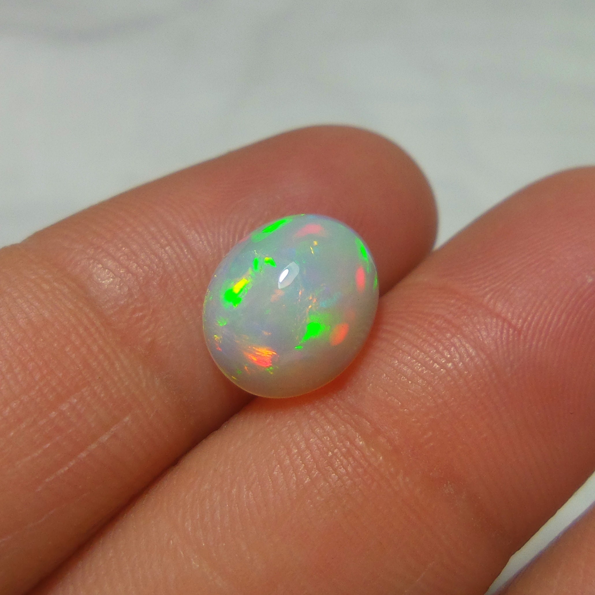 9 MM Natural White Base Red Green Multi Fire Ethiopian Opal Round Shape Cabochon,Untreated Rainbow Fire Welo Opal Gemstone