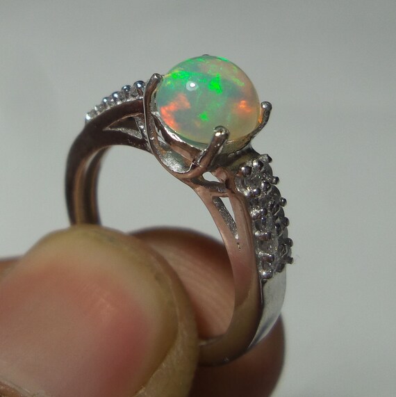 Natural Top Rainbow Fire Ethiopian Welo Opal Oval Shape 925 Silver Oxidized Ring