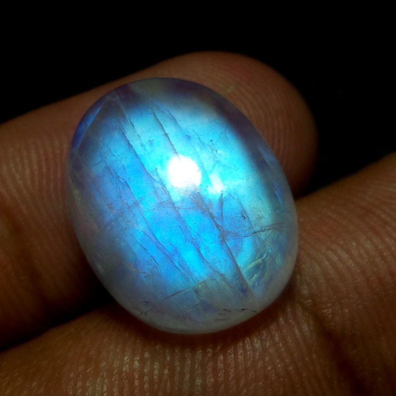 Rainbow Moonstone Loose Gemstone Flashy Moonstone 17 Carat 18.3x14.5x7.6 MM Natural Rare Blue Sheen Rainbow Moonstone Oval Shape Cabochon