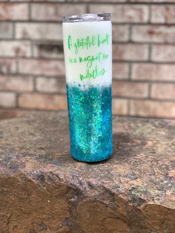 Glitter Epoxy 30 Oz Skinny Tumbler White And Turquoise Etsy