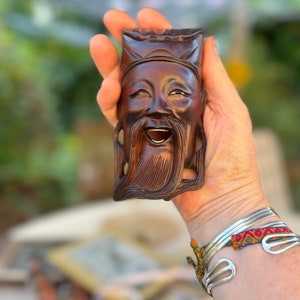 Vintage Chinese, Rosewood, laughing man, 12cm wall hanging, lucky mask.